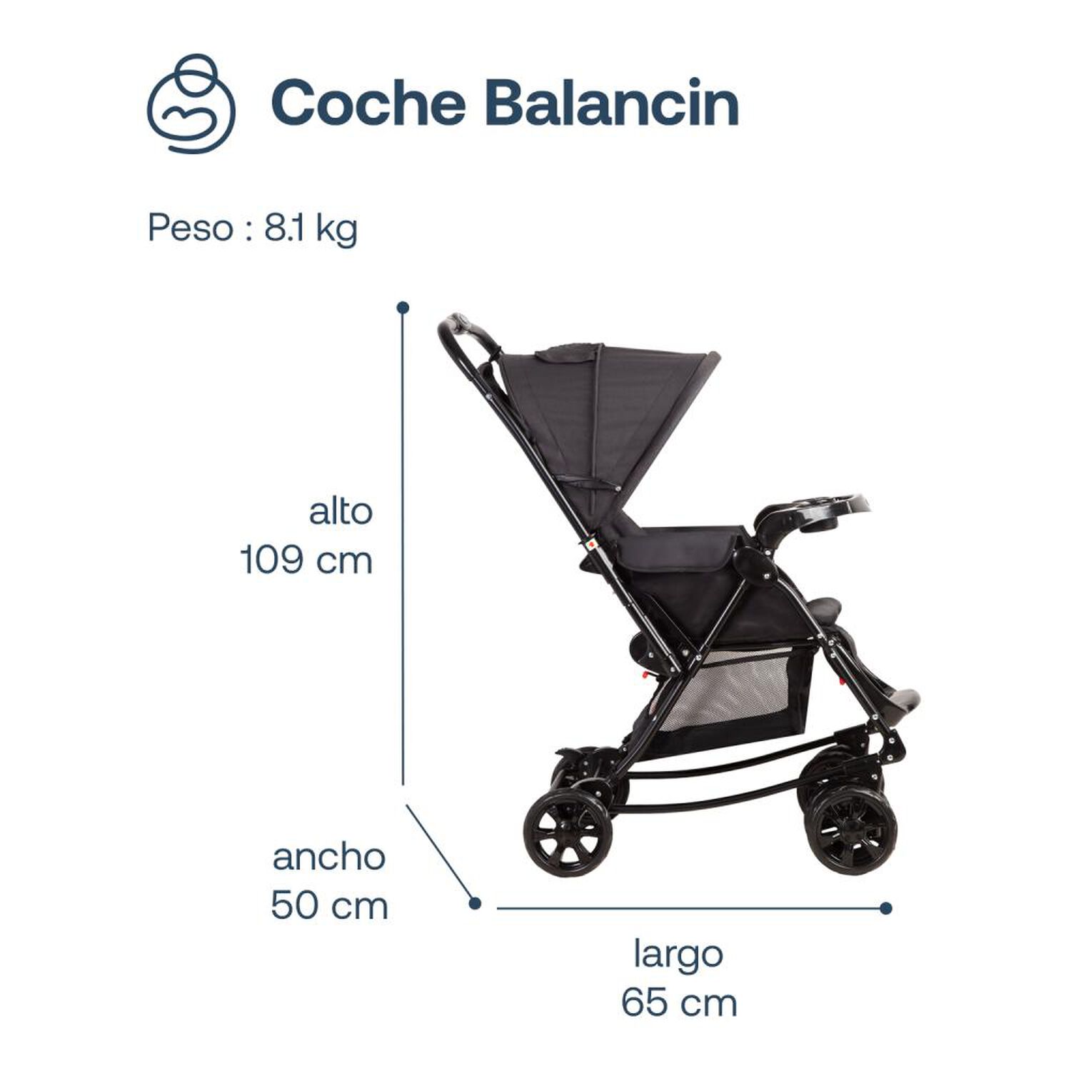 Coche Cuna Paseo Bebesit Balancin Sx Negro Melange image number 6.0