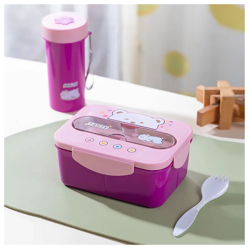 Fiambrera Contenedor Osito Tasty 1200 Ml + Cubiertos Táper Infantil Pink image number 0.0