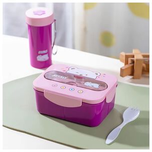 Fiambrera Contenedor Osito Tasty 1200 Ml + Cubiertos Táper Infantil Pink