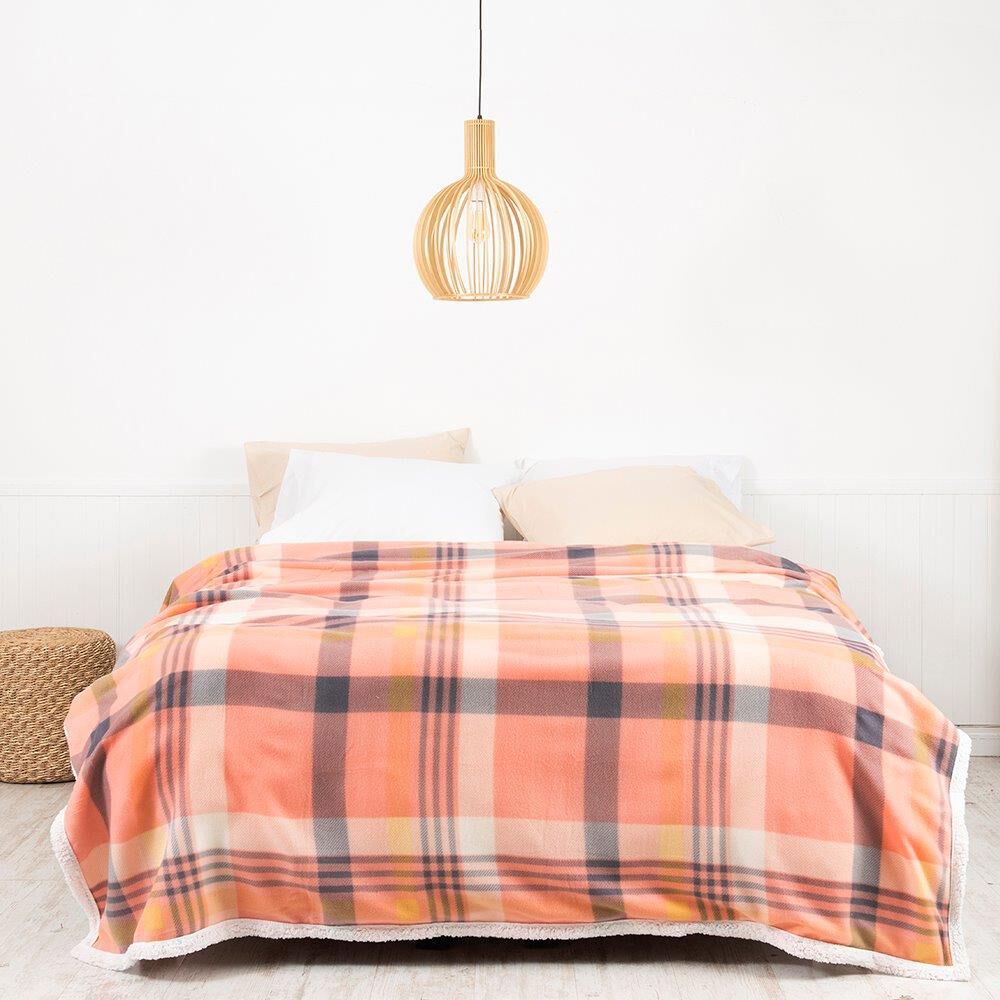 Frazada Polar-sherpa Estampada 2 Plazas Tartan Coral image number 0.0