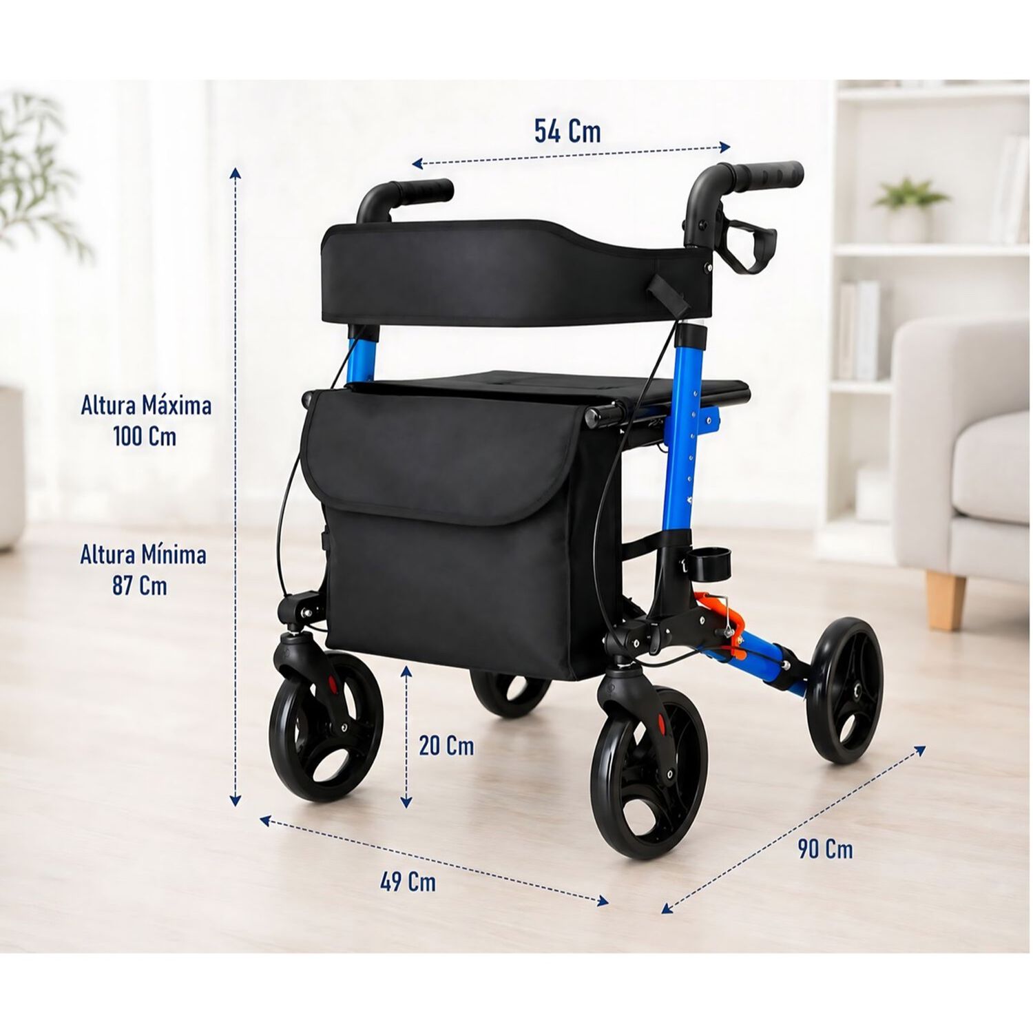 Andador Burrito Ortop&eacute;dico Adulto Mayor 4 Ruedas Con Asiento Frenos Y Bolso Plegable Aluminio 1002b image number 4.0