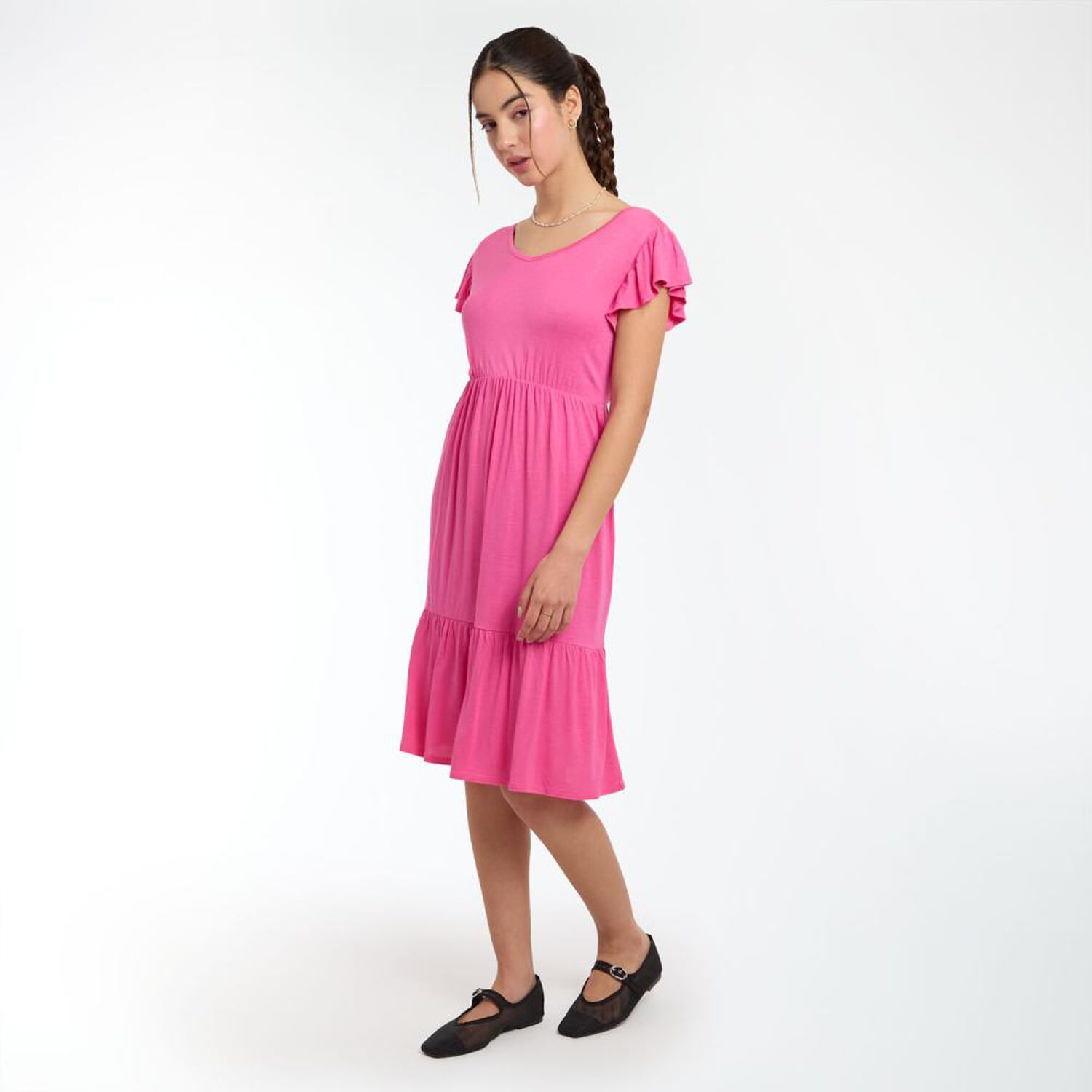 Vestido Manga Corta Con Vuelos Cuello Redondo Mujer Freedom image number 2.0