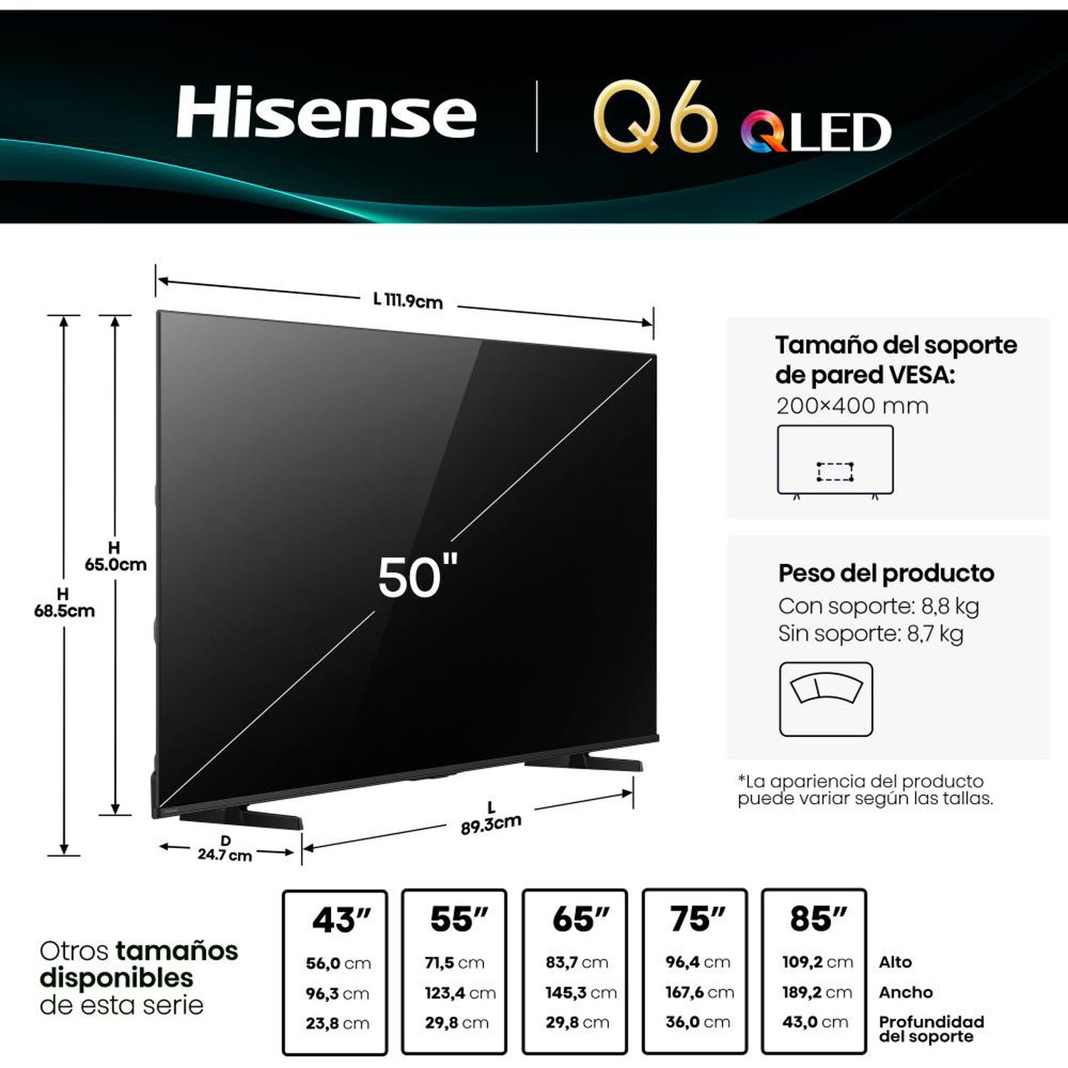 Qled 50" Hisense 50Q6QV / Ultra HD 4K / Smart TV image number 1.0