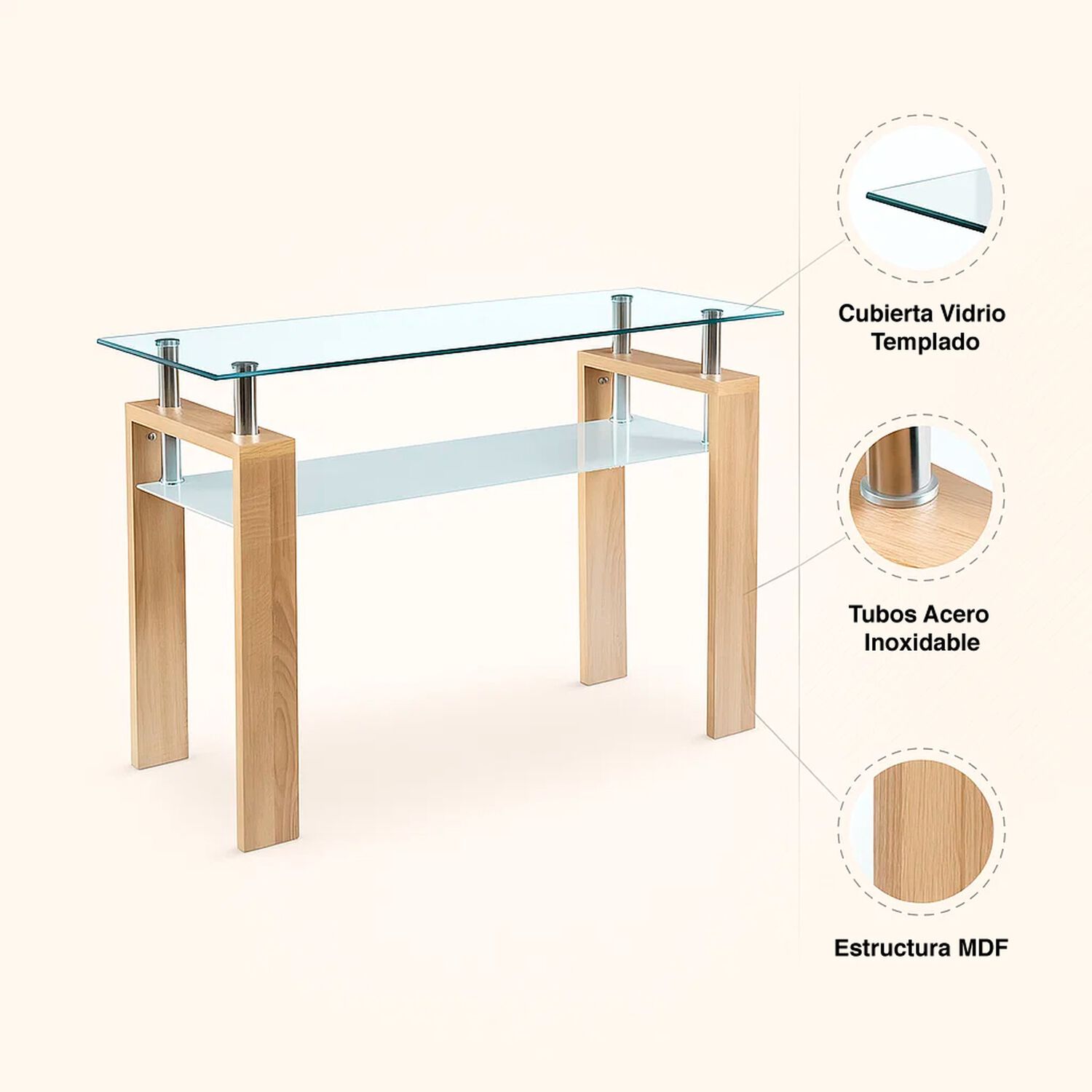 Mesa De Arrimo Rectangular De Vidrio image number 4.0