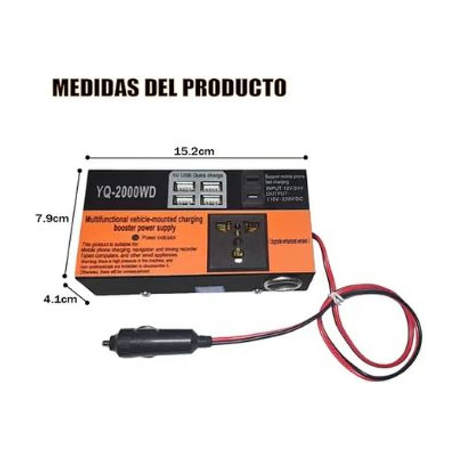 Inversor De Voltaje Auto Convertidor Corriente 200w 12v-220v image number 5.0