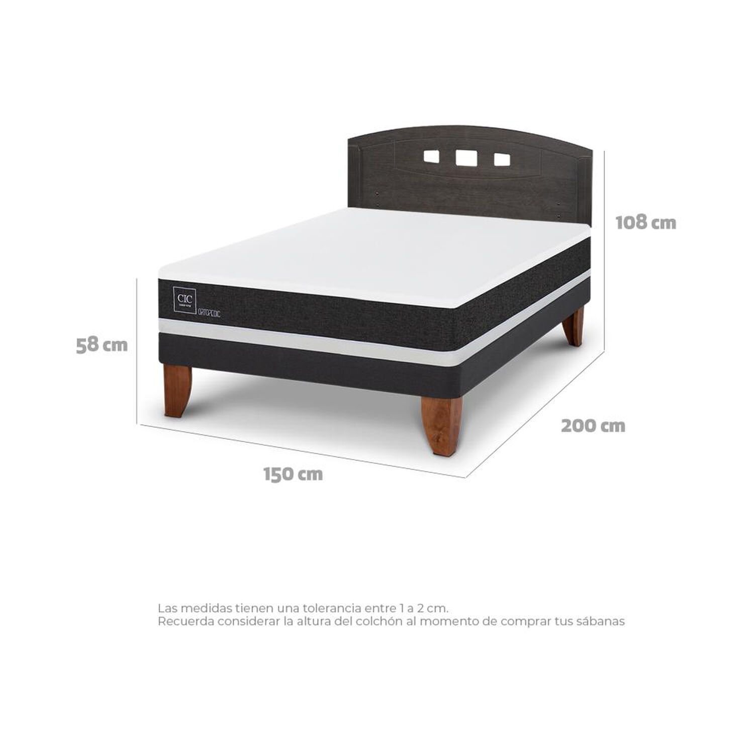 Cama Europea Cic Ortopedic / 2 Plazas / Base Normal + Respaldo image number 3.0