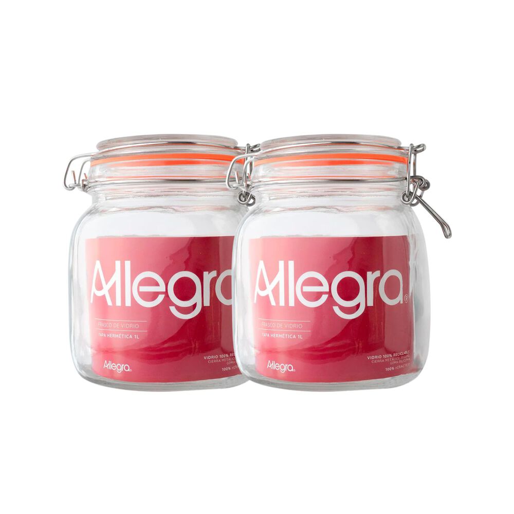 Set 2 Frascos Vidrio Con Tapa Hermetica De 1000ml Allegra image number 0.0