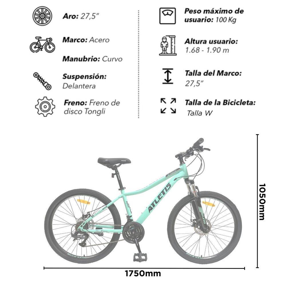Bicicleta Mountain Bike W Force Turquesa Aro 27.5 Atletis image number 2.0