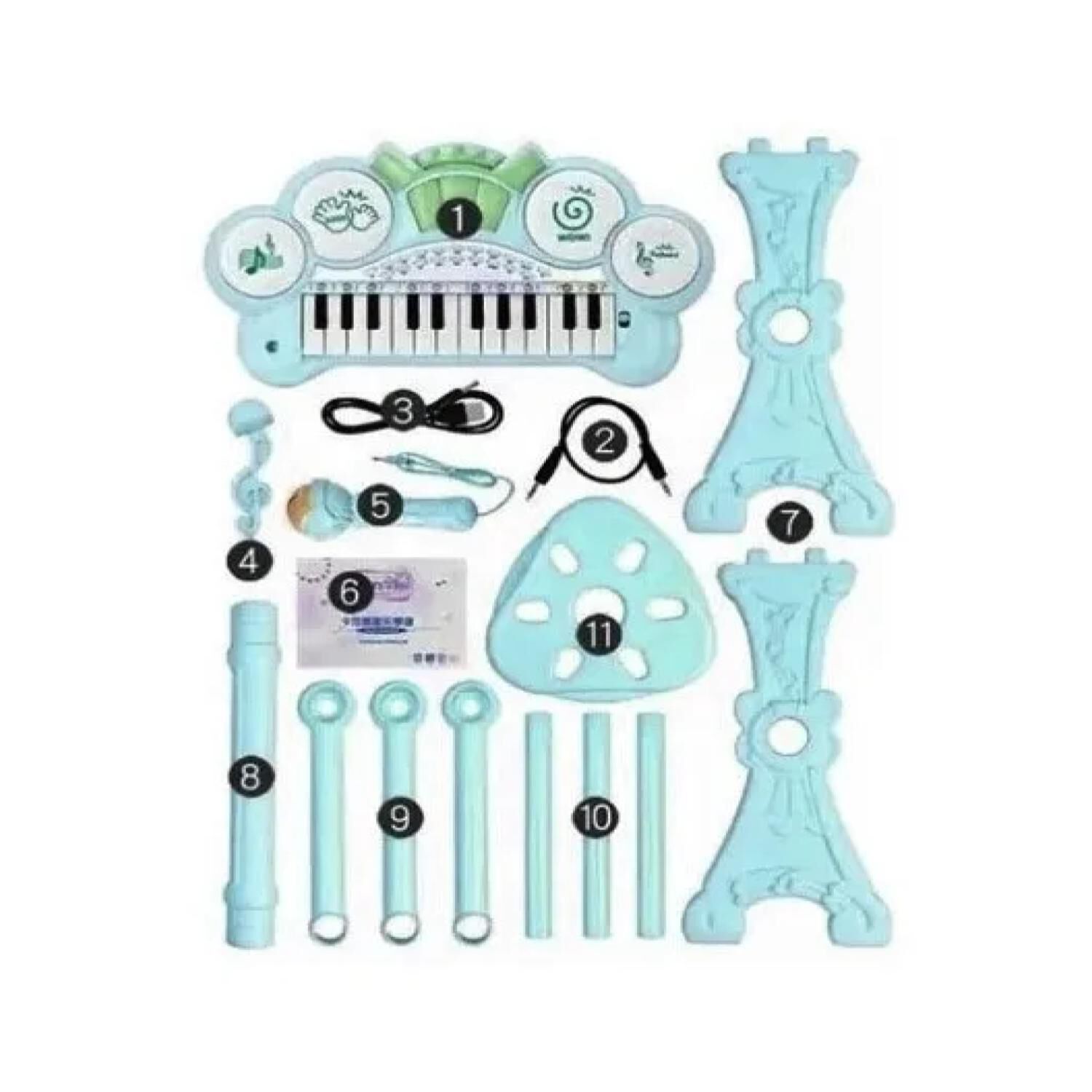 Juguete Teclado Piano Musical Con Microfono Celeste Infantil image number 1.0