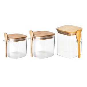 Set 3 Frascos Hermeticos Coffe Con Tapa De Bambu Y Cuchara