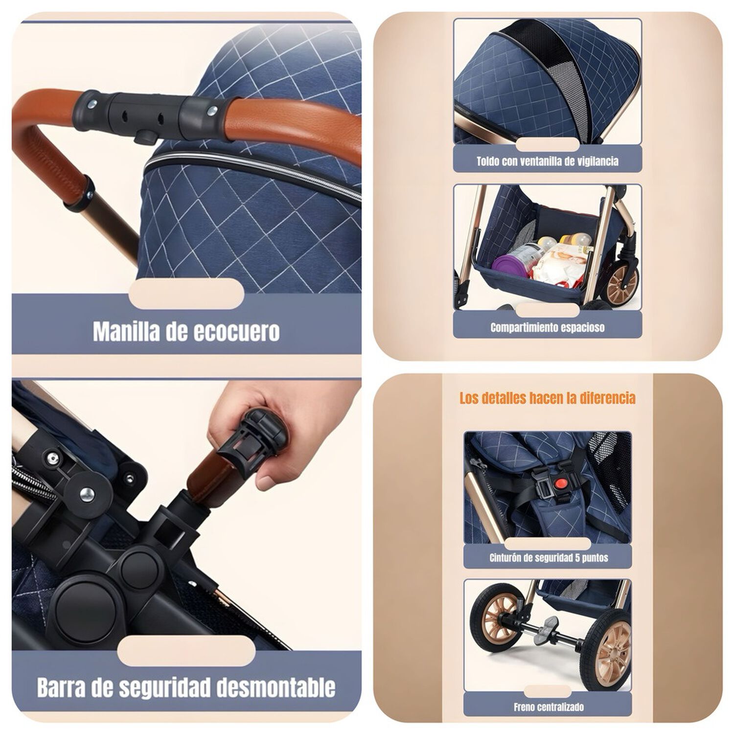 Coche Deluxe Con Silla Nido Y Accesorios Caf&eacute; Lubabycas image number 6.0