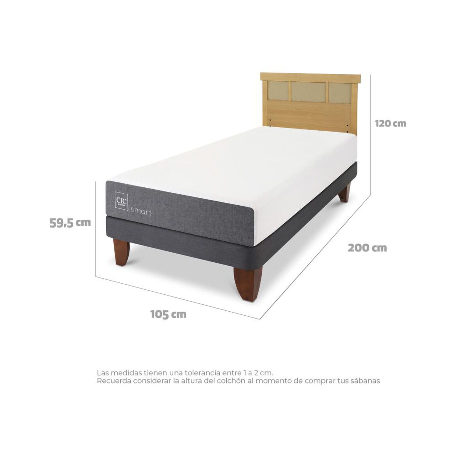 Cama Europea Cic Smart / 1.5 Plazas / Base Normal + Respaldo image number 4.0