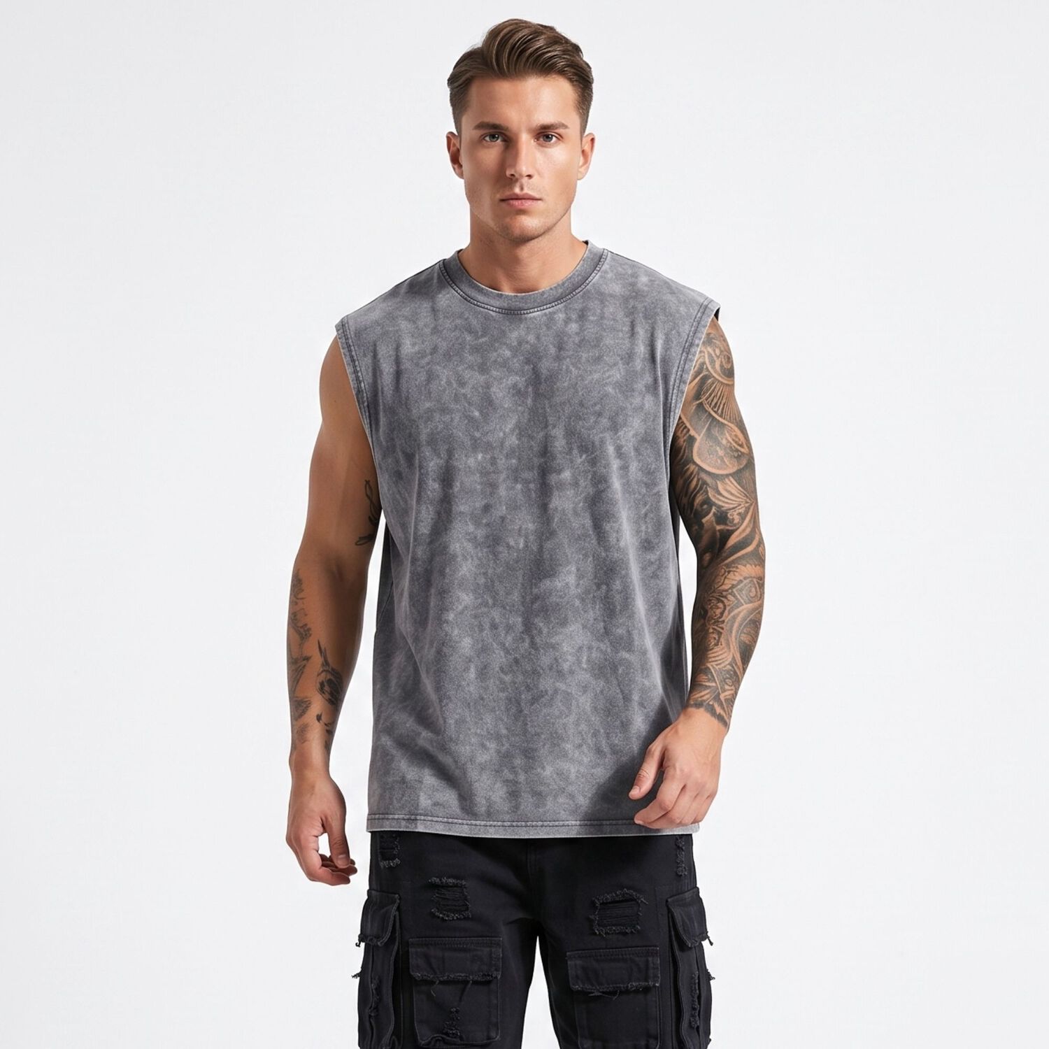Polera Sin Mangas Musculosa Acid Wash Hombre image number 0.0