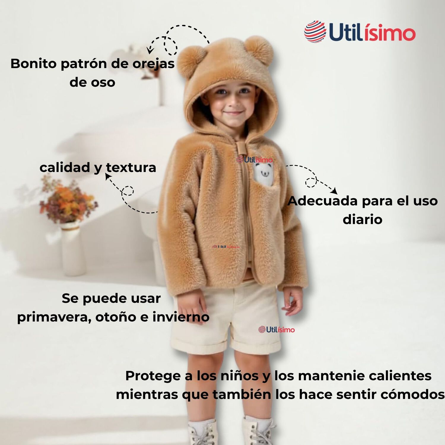 Chaqueta Polar Con Capucha Ni&ntilde;o Animalitos Caf image number 4.0
