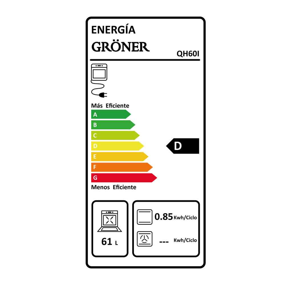 Horno El&eacute;ctrico Empotrable Grner Inox 4f 60l image number 6.0