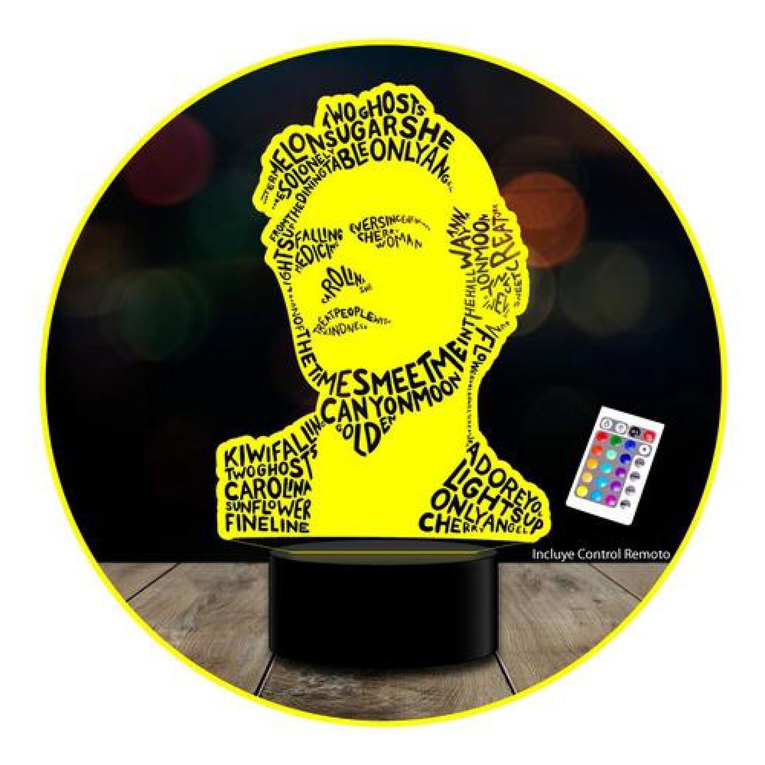 Lampara 3d Harry Styles Rostro Letras Control / Remoto Modc image number 0.0