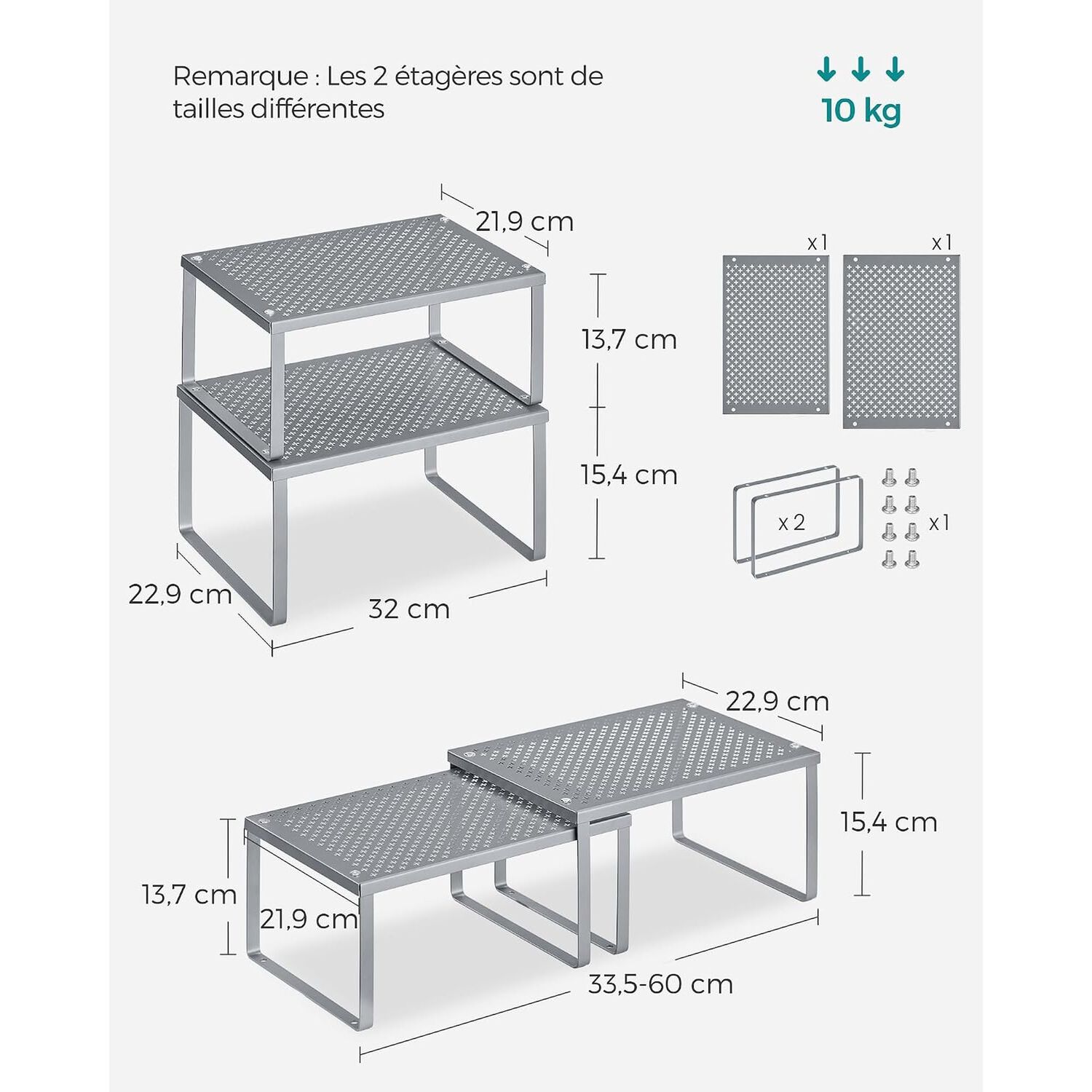Set 2 Organizadores De Especias Songmics Apilables Metal image number 5.0