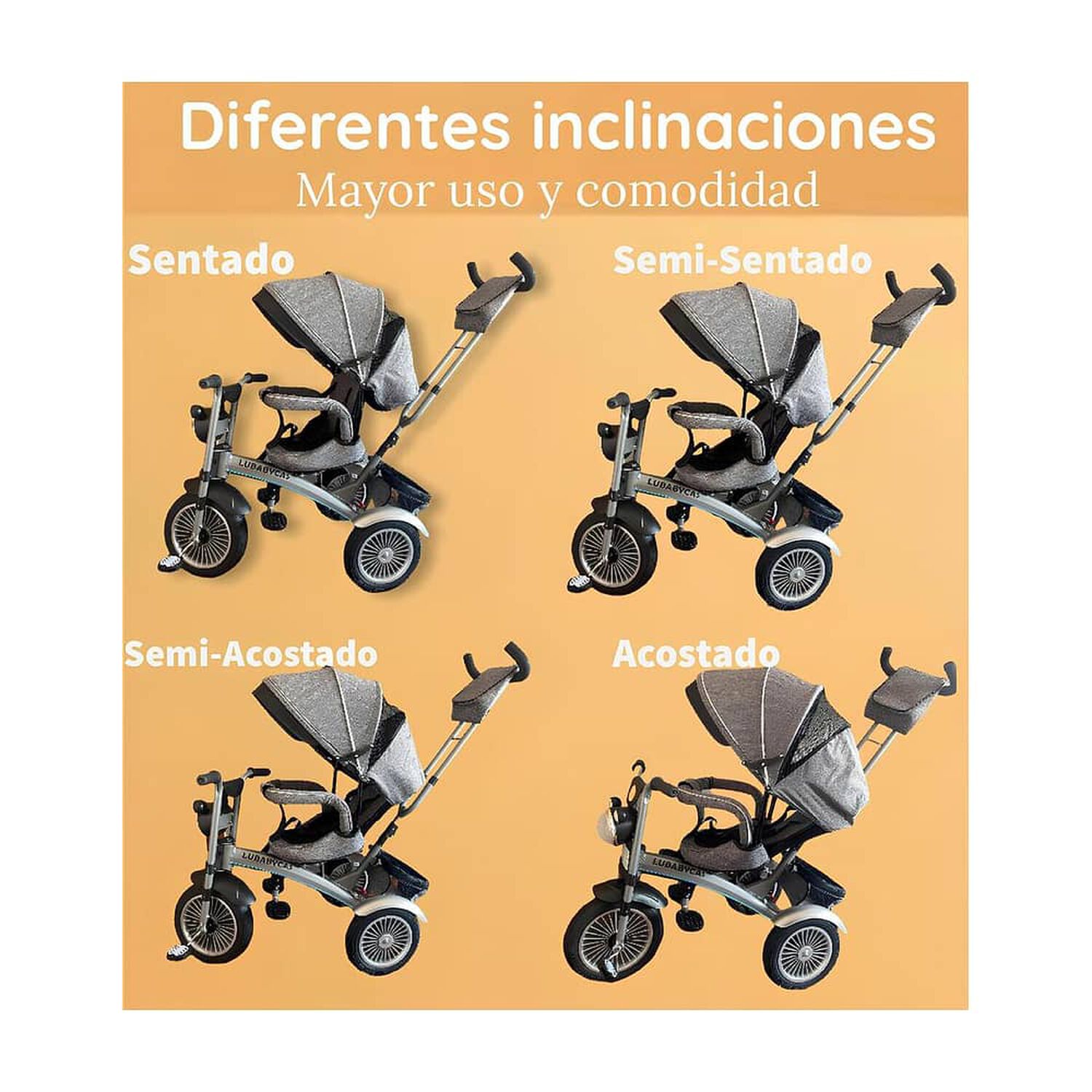 Triciclo Multifuncional 360&deg; Con Luces Lubabycas Negro image number 2.0