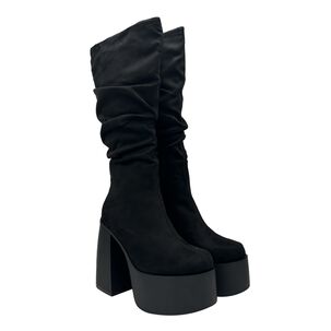 Bota Para Mujer Estilo Corrugado Y Platadorma Alta Negro