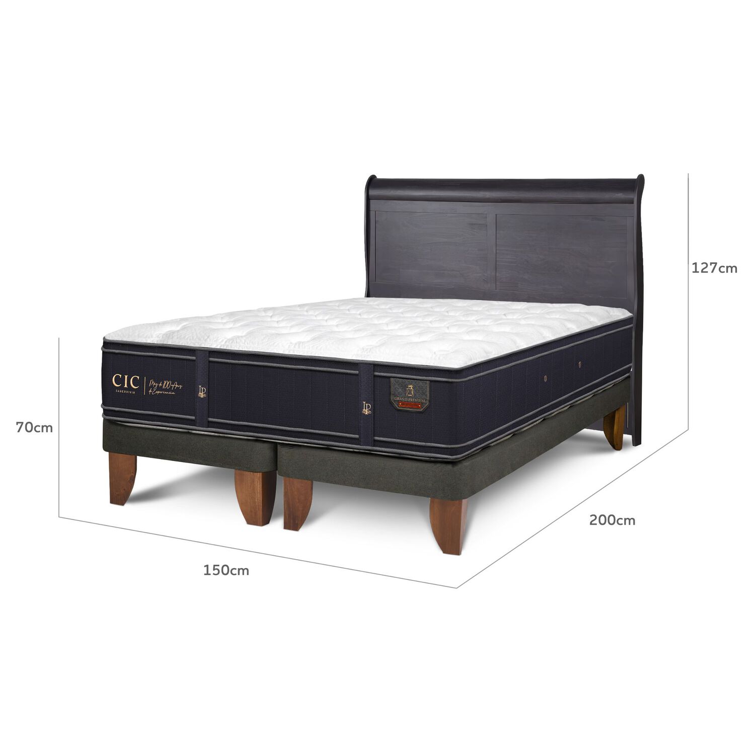 Cama Europea Cic Linea Premium / 2 Plazas / Base Dividida + Respaldo image number 2.0