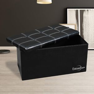 Banqueta Puff Baul Organizador Sillón Negro 76x38cm