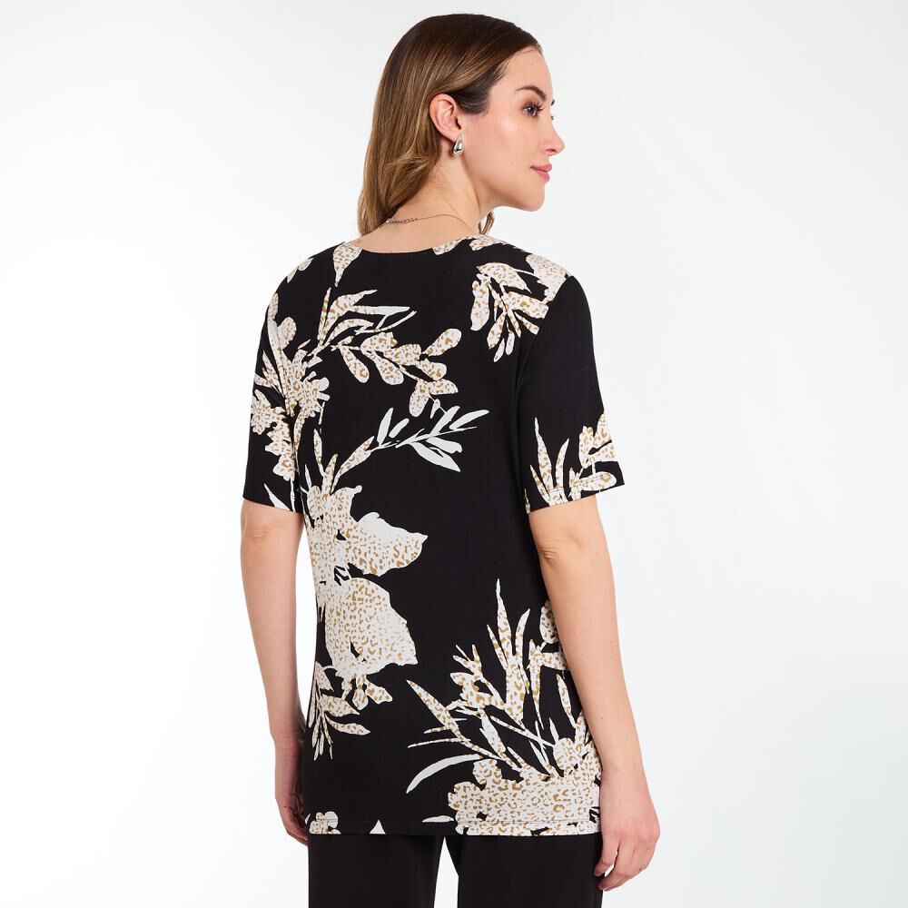 Polera Full Print Manga Corta Cuello V Mujer Lesage image number 3.0