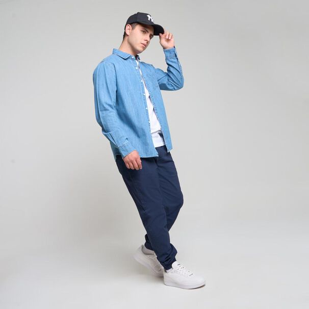 Camisa Lisa Denim Slim Manga Larga Hombre Skuad
