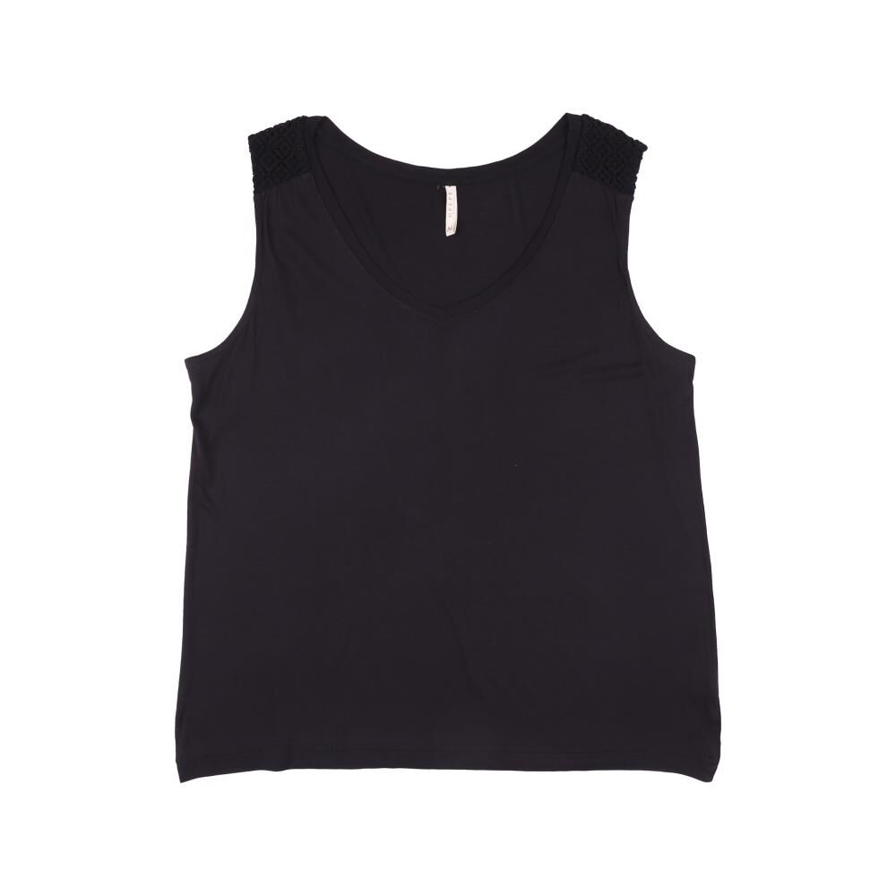 Polera Lisa Sin Mangas Con Aplicación Lace En Hombros Cuello V Mujer Geeps image number 0.0