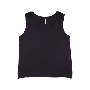 Polera Lisa Sin Mangas Con Aplicaci&oacute;n Lace En Hombros Cuello V Mujer Geeps
