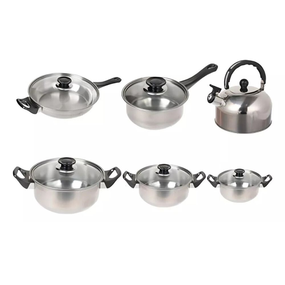 Juego De Ollas De Acero Inoxidable 12 Piezas Mango Negro image number 0.0