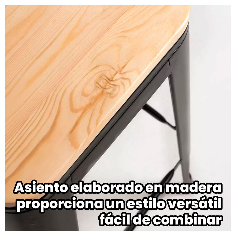 Taburete Metálico Con Asiento De Madera Ideal Para Barra image number 2.0