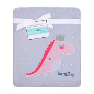 Frazada De Coral Plush Bambino Dinosaurio Gris