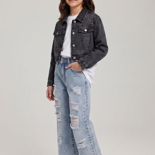 Chaqueta Jeans Con Brillo Ni&ntilde;a Mezclilla Strass Corta