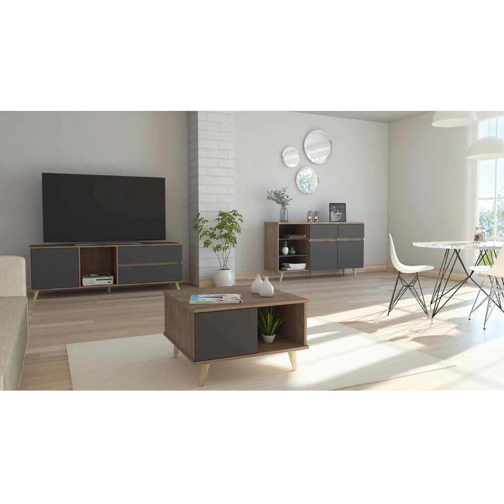 Rack Tv 60" + Bife + Mesa Centro Salem - Miel / Plomo Tuhome image number 1.0