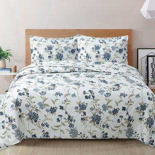 Quilt Andes Estampado Hojas Azul