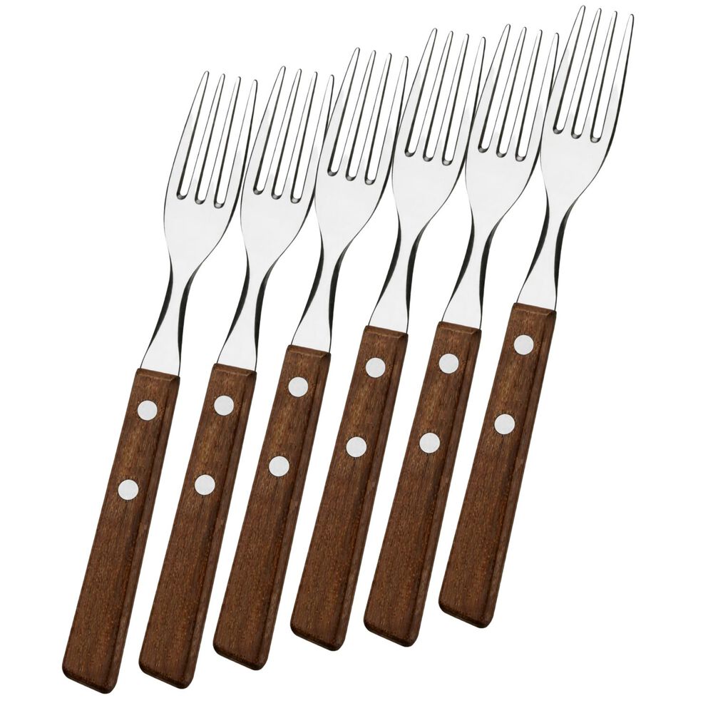Set 6 Tenedores Acero Inoxidable Cubiertos Madera Tenedor image number 2.0