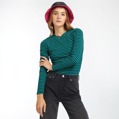 Polera Listada Manga Larga Cuello Alto Mujer Freedom