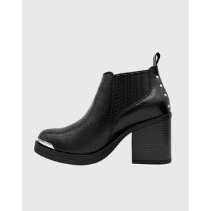 Botin Para Mujer Elasticado Con Taco Negro