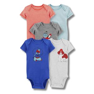 Pack 5 Bodys Ni&ntilde;o Manga Corta Corta Tedmimak 100% Algod&oacute;n Perros Azul