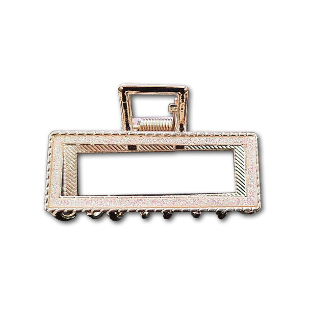 Traba Met&aacute;lica Garra Rectangular Brillo Para Cabello Rosado Tornasol