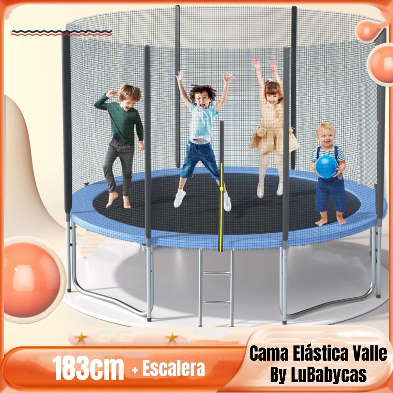 Cama El&aacute;stica Trampoline 183cm Con Escalera Valle Lubabycas image number 9.0