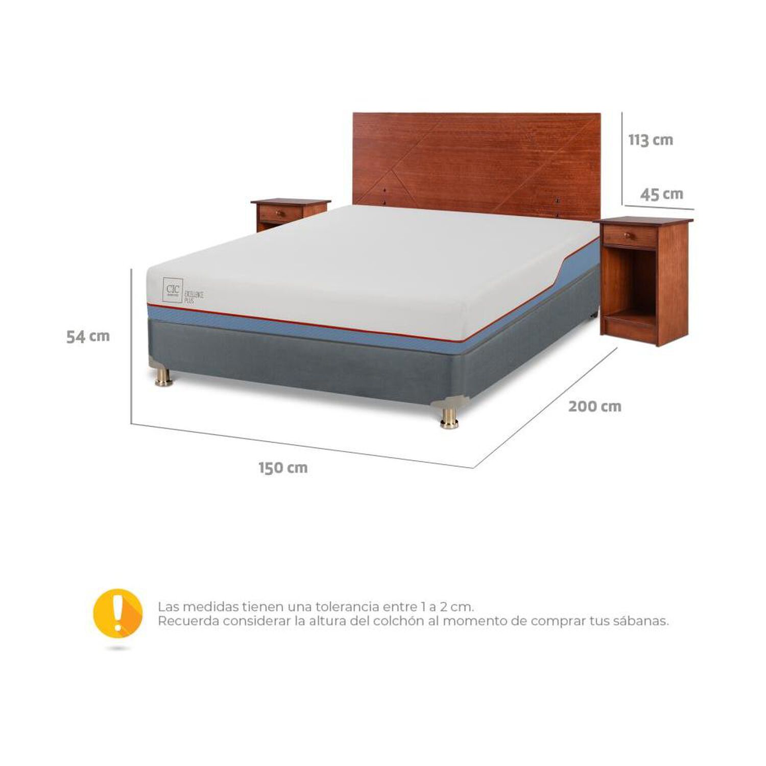 Cama Americana Cic Excellence Plus / 2 Plazas / Base Normal + Set De Maderas image number 2.0