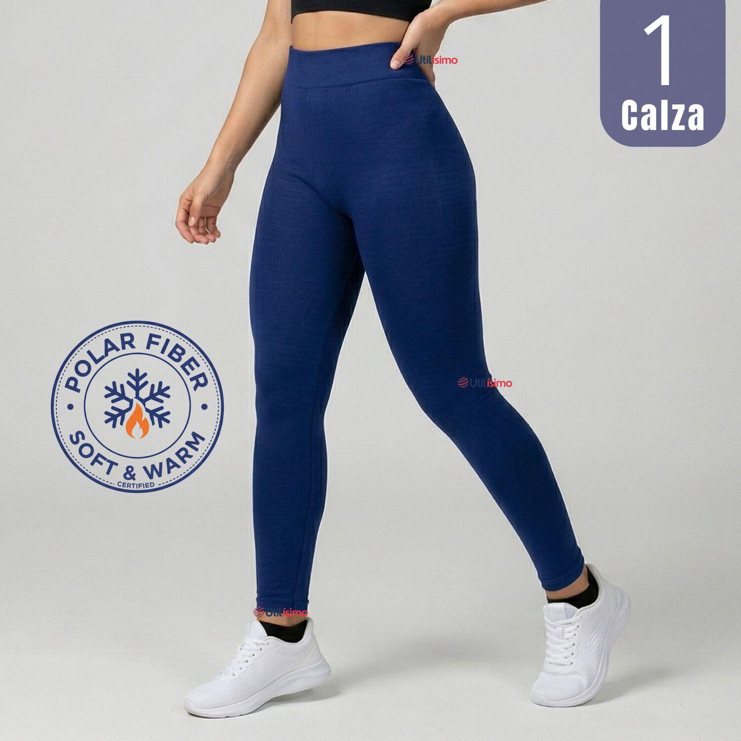 Calza Panty Lola Polar T&eacute;rmica Sin Costura Tiro Alto Elasticada Azul Marino image number 0.0
