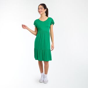 Vestido Manga Corta Con Vuelos Cuello Redondo Mujer Freedom