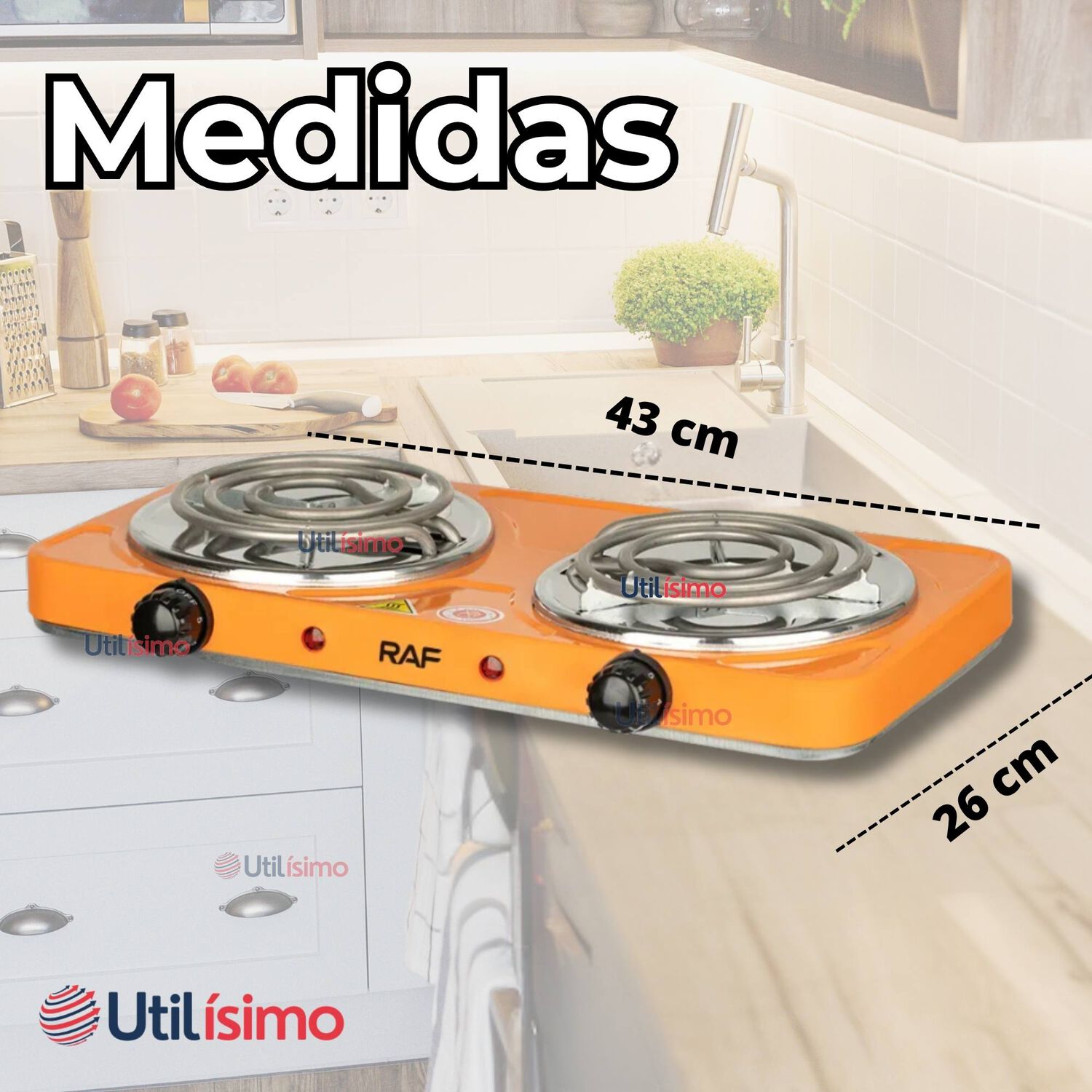 Cocina El&eacute;ctrica 2 Platos 2000w Cocinilla Port&aacute;til Naranja image number 2.0