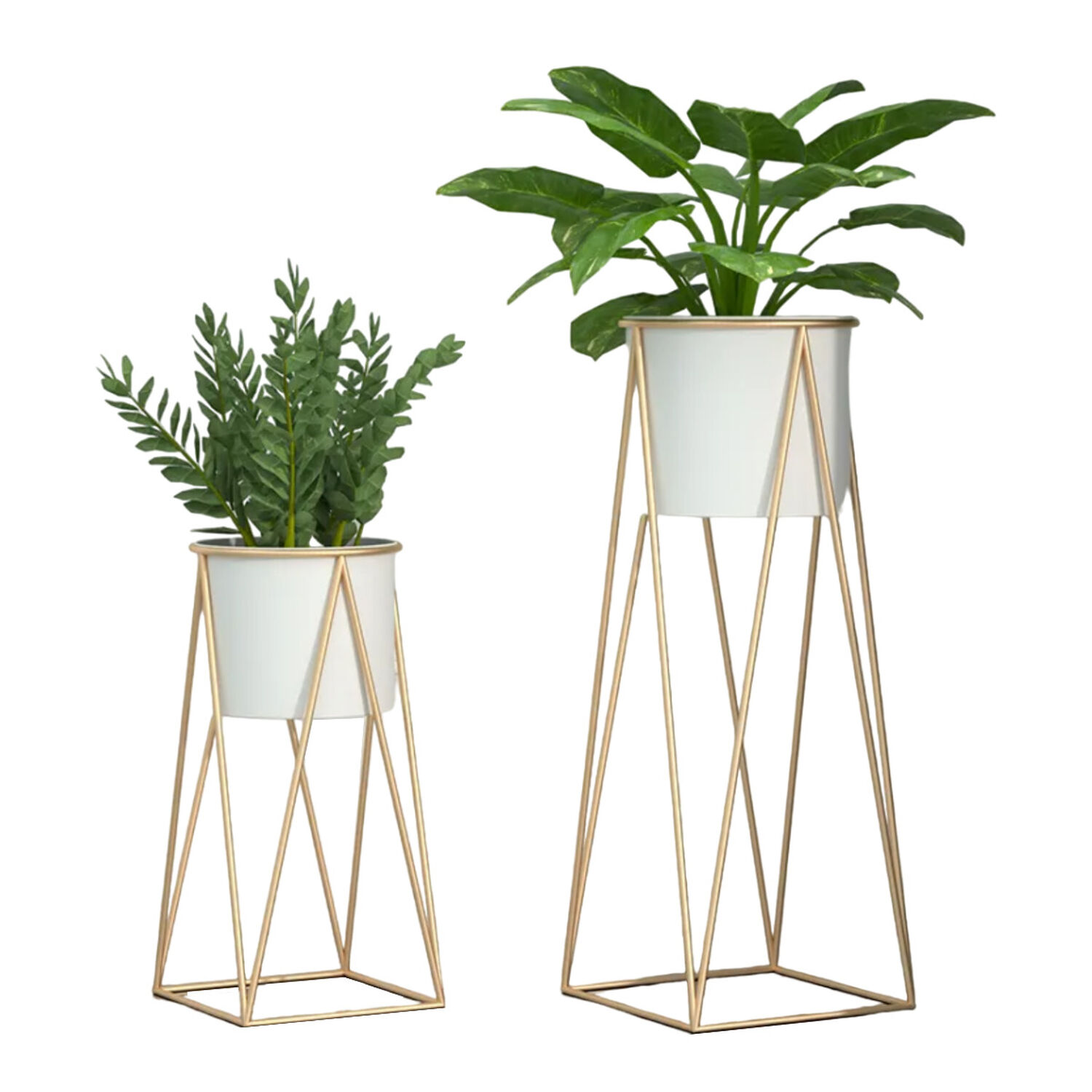 Set 2 Porta Maceteros Pedestal Maceta Plantas Blanco Dorados image number 1.0