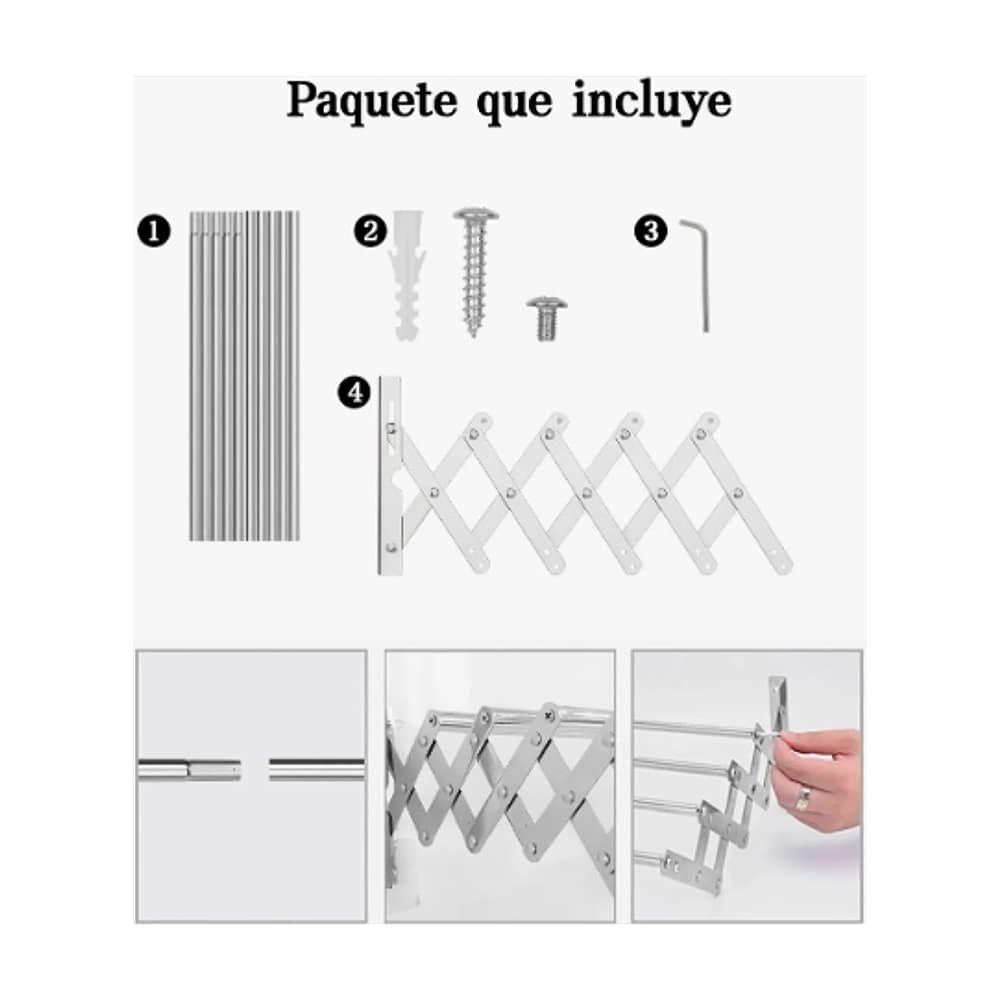 Toallero De Ba&ntilde;o Retr&aacute;ctil De Acero Inoxidable 5 Polos 80cm image number 2.0