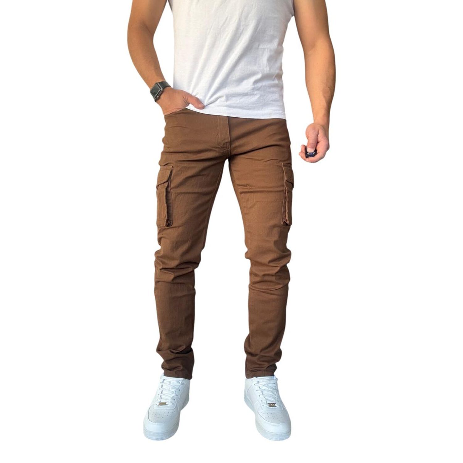 Pantal&oacute;n Elasticado Tela Cargo Slim Fit Oxido image number 2.0