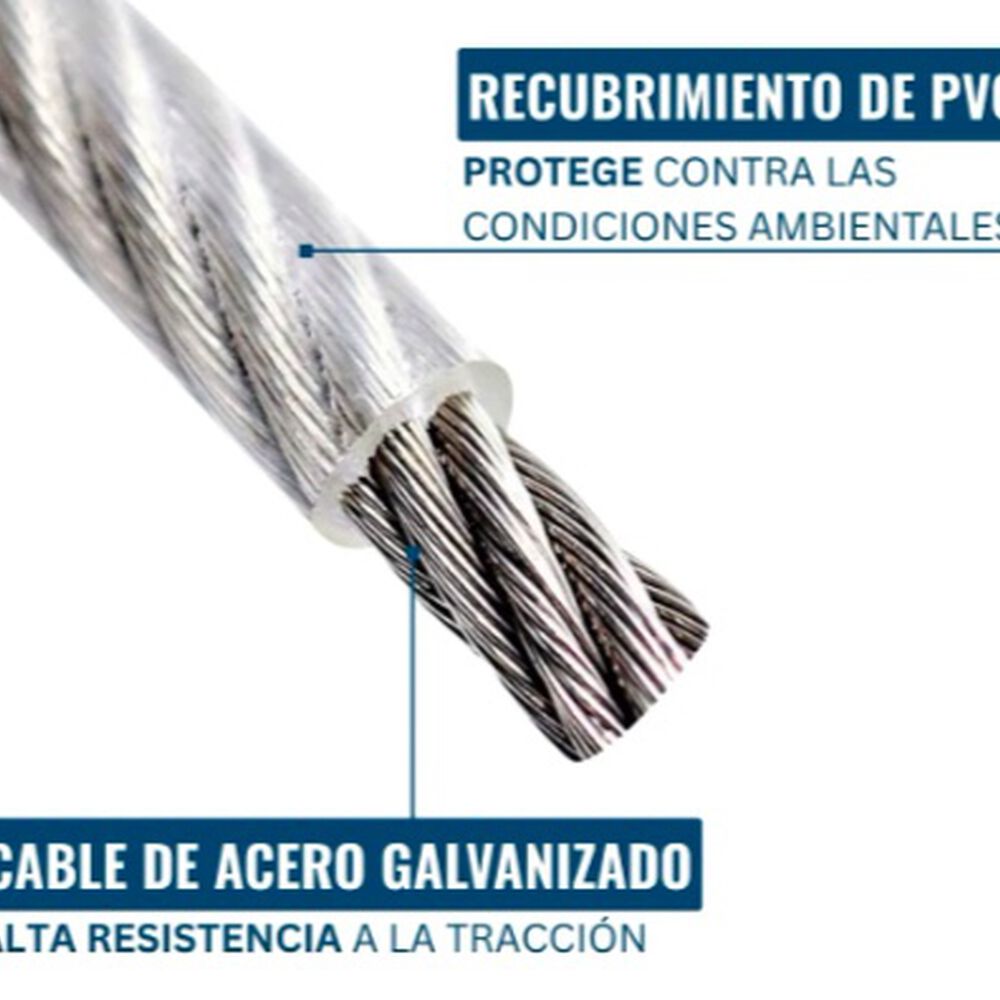 Piola Cable De Acero 3 A 4 Mm Forrado Pvc 100 Metros image number 2.0