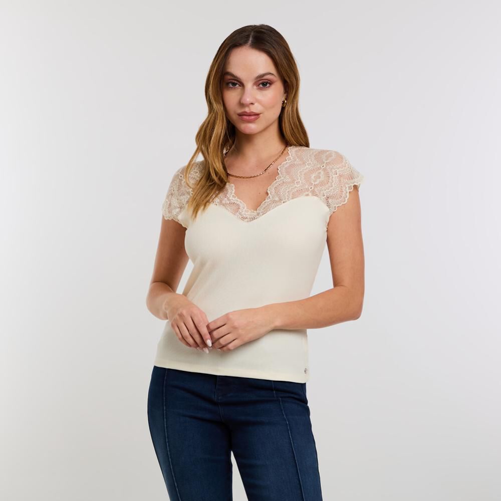 Polera Brib Aplicación Lace Sin Manga Cuello Escotado Mujer Kimera image number 0.0